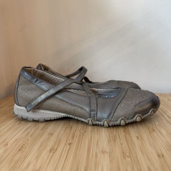 Skechers Ballet Sneaker Pewter Gray Sz 8.5 Mary Jane Metallic - Picture 2 of 12